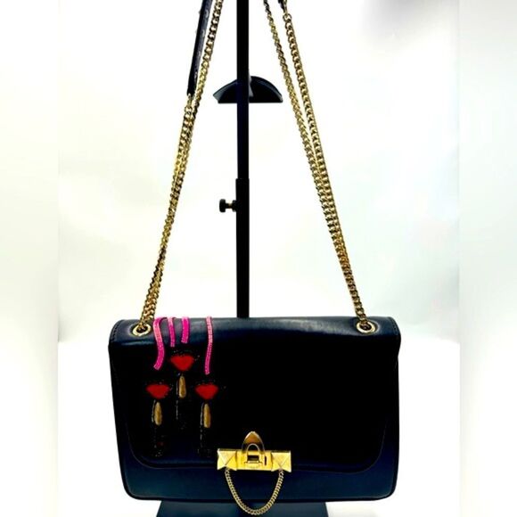Valentino Garavani Black Leather Lipstick Demilune Rockstud Bag Preloved Purse